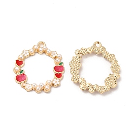 Подвески из эмали и сплава, с абс пластмассовыми жемчужными бисером, без кадмия, без никеля и без свинца, золотые, кольцо с подвеской в виде сердца и яблока