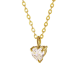 Ожерелье с кулоном в форме сердца из прозрачного кубического циркония, (ip) украшения из нержавеющей стали для женщин
