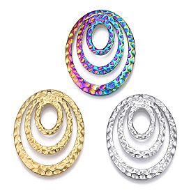 304 Stainless Steel Pendants, Textured, Oval Charm