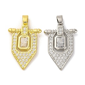 Brass Pendants with Cubic Zirconia, Electrophoretic Color Preservation, Shield Charms