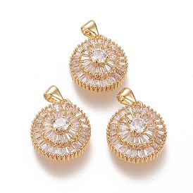 Латунные микропаве прозрачные подвески с фианитом, долговечный, плоско-круглые