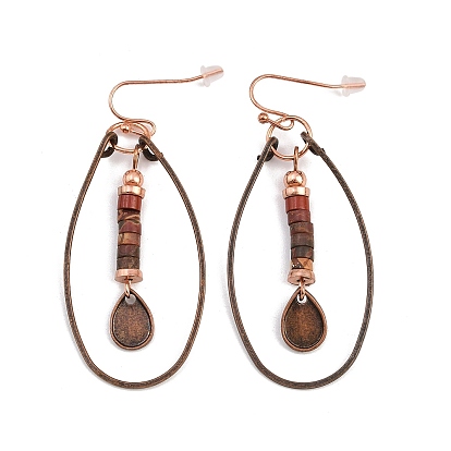 Овальные серьги-подвески из синтетической бирюзы с бусинами-рондель из сплава