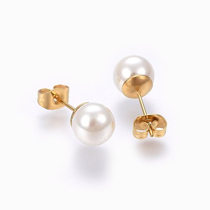 304 Stainless Steel Jewelry Sets, Slider Necklaces and Stud Earrings, with Acrylic Imitation Pearl, Round