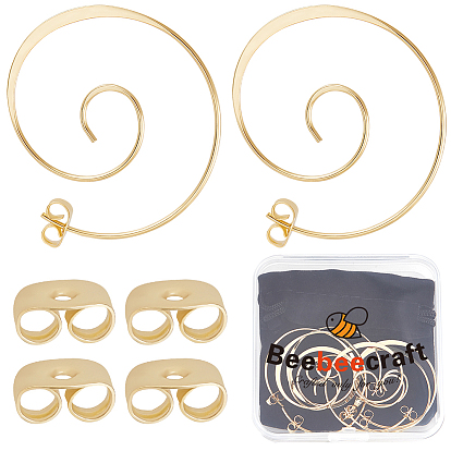 4 пары латунных сережек-гвоздиков, спиральное кольцо