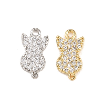 Шармы-соединители из латуни с микропаве из прозрачного кубического циркония, Ссылки в форме кошки, долговечный, стойки покрытие, без свинца и без кадмия