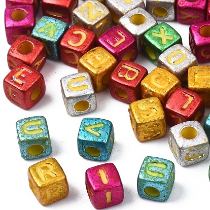 Opaque Acrylic Beads, Christmas Style, Cube with Letter