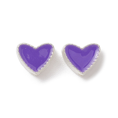 Silver Tone Alloy Enamel Beads, Heart