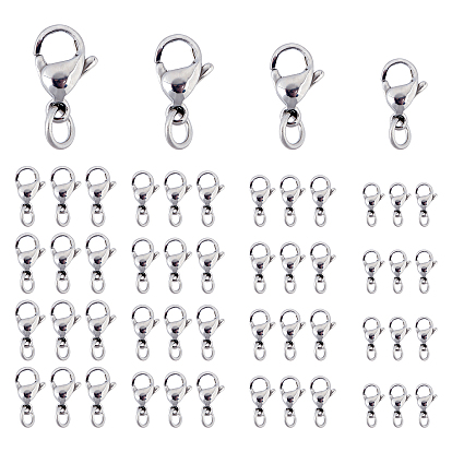 80Pcs 4 Style 304 Stainless Steel Lobster Claw Clasps, With Jump Ring