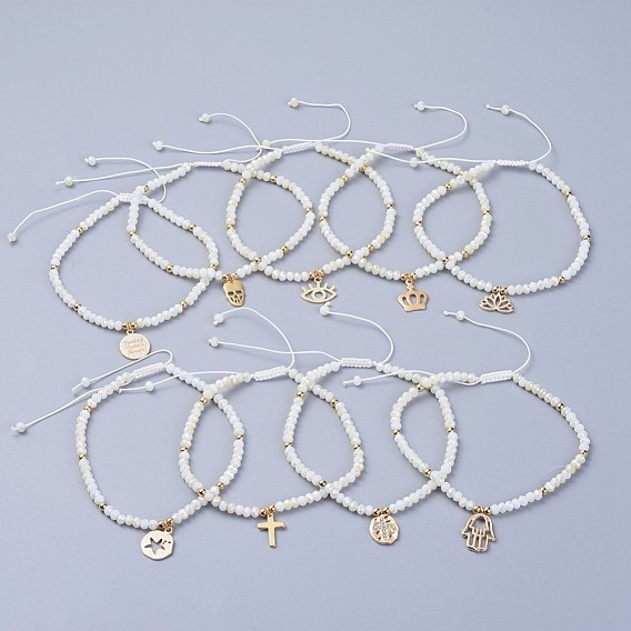 Electroplate Glass Braided Beads Bracelets, with Brass Findings and Nylon Thread, Mixed Shapes