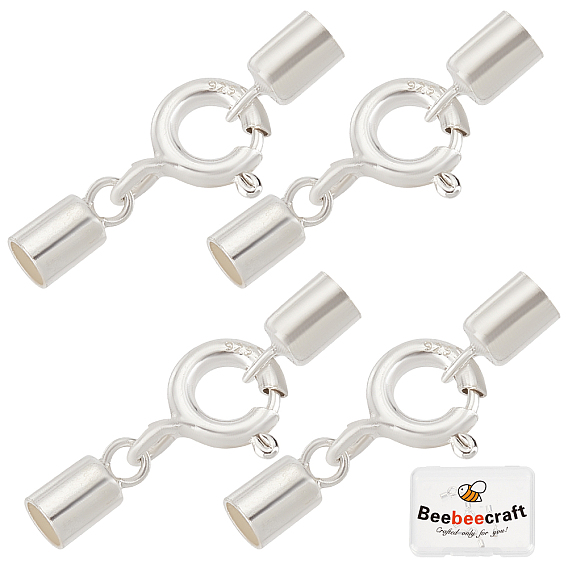 4 Sets 925 Sterling Silver Spring Ring Clasps, with Cord Ends