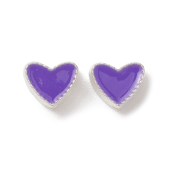 Silver Tone Alloy Enamel Beads, Heart