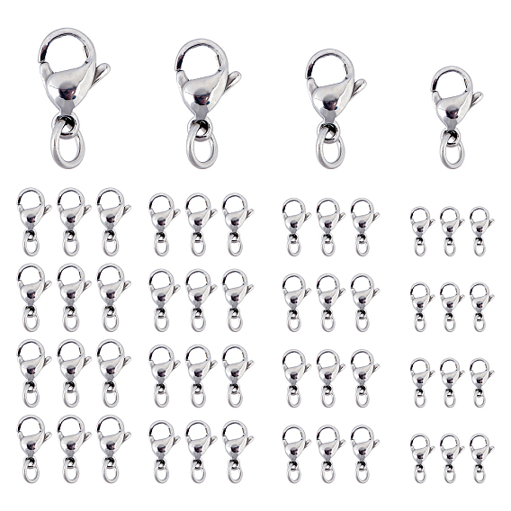 80Pcs 4 Style 304 Stainless Steel Lobster Claw Clasps, With Jump Ring