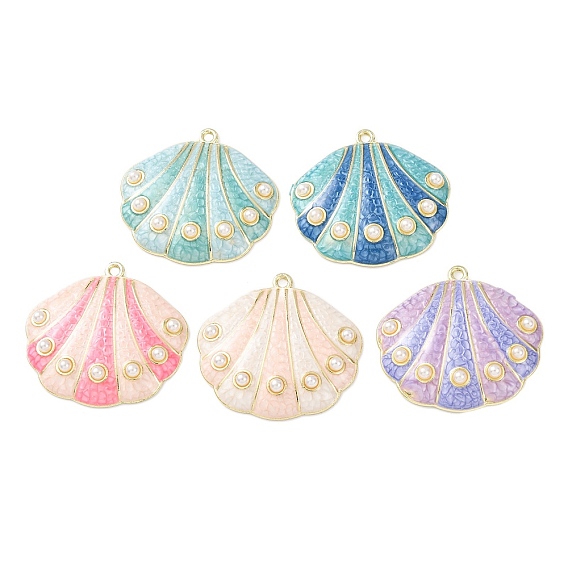 Подвески из эмали и сплава, подвески в форме ракушек, с ABS имитации жемчуга, долговечный, стойки покрытие, золотые