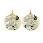 Brass Micro Pave Clear Cubic Zirconia Pendants, with Sky Blue Enamel, Flat Round with Cloud Charms