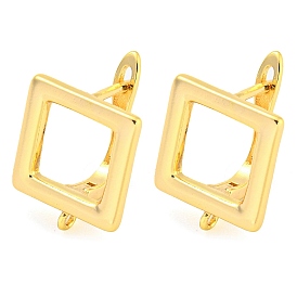 Brass Hoop Earring Findings with Latch Back Closure, Square