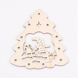 Undyed Wooden Pendants, Christmas Tree