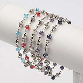 Железные цепные браслеты, с бисером железа Spacer, Гальваническое стекло и шарики из латуни