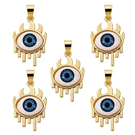 5Pcs Brass Pendants, with Resin Cabochons, Long-Lasting Plated, Eye, Real 18K Gold Plated