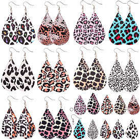 SUNNYCLUE DIY Earring Making, with Printed Wood Big Pendants, Brass Earring Hooks and Iron Jump Rings, Teardrop with Leopard Print