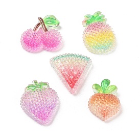 Transparent Resin Decoden Cabochons, Fruit with Glitter Powder