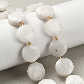 Бусины из натурального радужного лунного камня, граненый шестиугольный разрез, плоско-круглые, с бисером