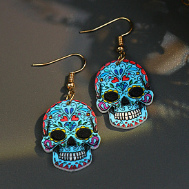 Halloween Hip Hop Skull Acrylic Plate Couple Earrings Punk Fear Ghost Head Earrings