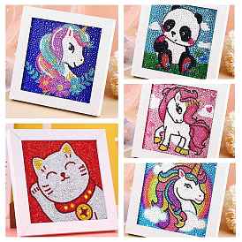 Cat/Panda/Unicorn Pattern DIY Diamond Painting Photo Frame Kits, Including Resin Rhinestones Bag, Diamond Sticky Pen, Tray Plate & Glue Clay
