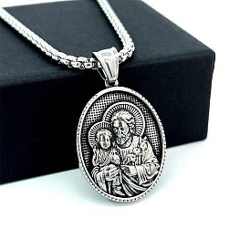 Stainless Steel Saint Joseph and Baby Jesus Pendant Necklaces for Men