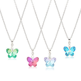 ANATTASOUL 4Pcs 4 Colors Glass Butterfly Pendant Necklaces Set, Stainless Steel Jewelry for Women