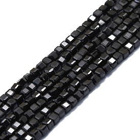 Natural Black Spinel Beads Strands, Faceted, Cube