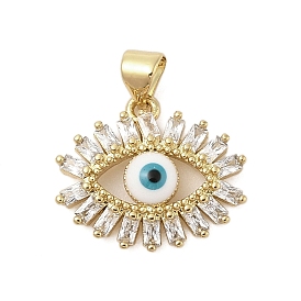 Evil Eye Rack Plating Brass Micro Pave Cubic Zirconia Pendants, with Enamel, Cadmium Free & Lead Free, Long-Lasting Plated