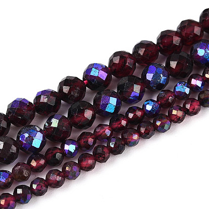 Нити из натуральных гранатовых бусин с покрытием цвета AB, граненый стол ограненный круглый