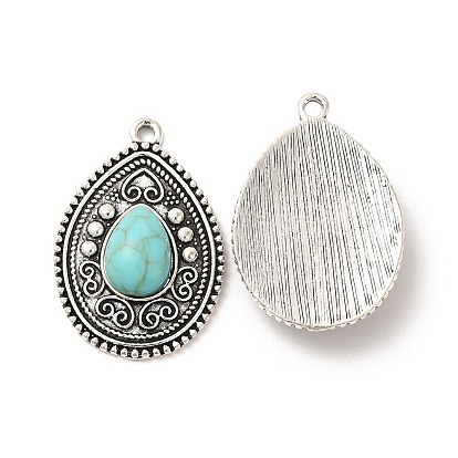 Retro Alloy Pendants, with Synthetic Turquoise, Teardrop Charms