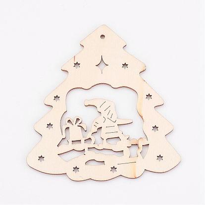 Undyed Wooden Pendants, Christmas Tree