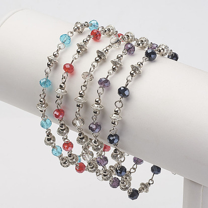 Железные цепные браслеты, с бисером железа Spacer, Гальваническое стекло и шарики из латуни