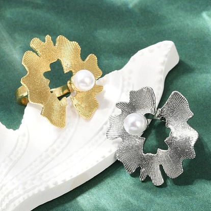 Латунь с абс пластиковыми перламутровыми кольцами для женщин, цветок, долговечный, без кадмия и без свинца, стойки покрытие