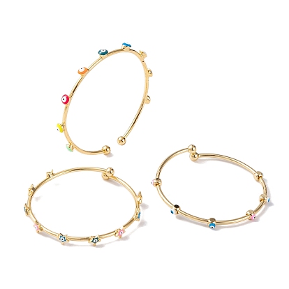 Adjustable Brass Colorful Enamel Evil Eye Open Cuff Bangles for Women, Golden