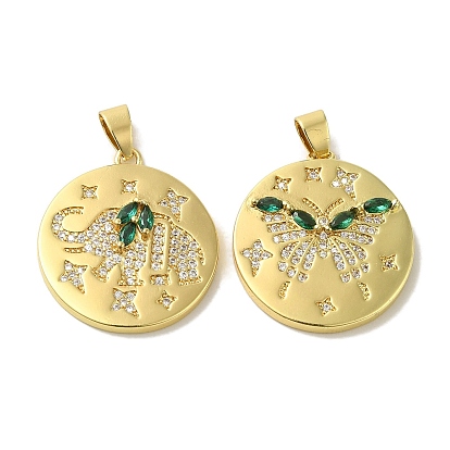Brass Micro Pave Cubic Zirconia Pendants, Cadmium Free & Nickel Free & Lead Free, Real 18K Gold Plated Flat Round Charms