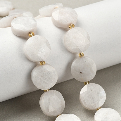 Бусины из натурального радужного лунного камня, граненый шестиугольный разрез, плоско-круглые, с бисером