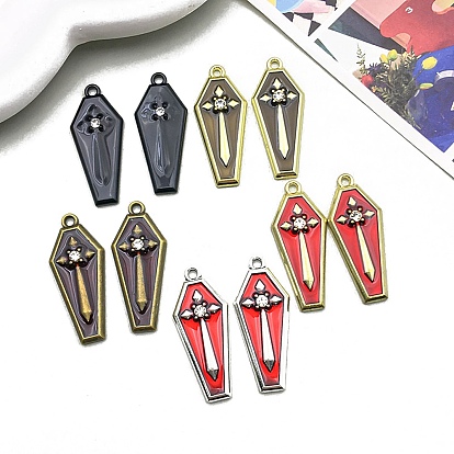 Halloween Alloy Enamel Pendants, Coffin with Cross