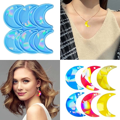 Moon Shape Holographic Pendant DIY Silicone Mold, Resin Casting Molds, for UV Resin, Epoxy Resin Craft Making