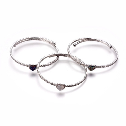Brazaletes de estiramiento de ágata natural, con los hallazgos de óxido de circonio y metal cúbicos, corazón