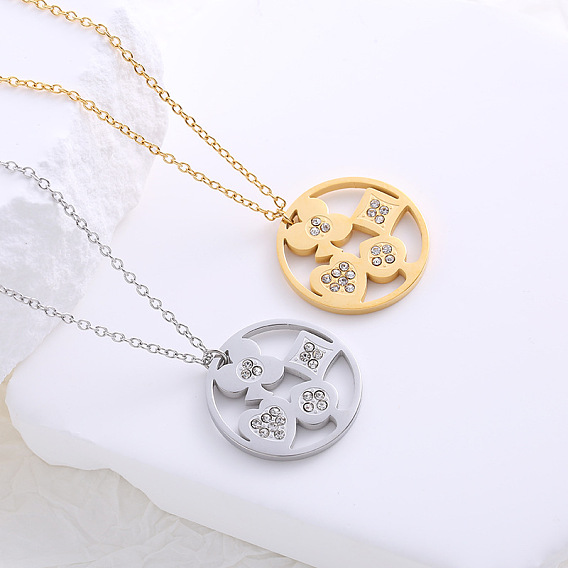 Кольцо из нержавеющей стали с кристаллами и стразами, с подвеской в виде игральной карты, ожерелье для женщин и девочек