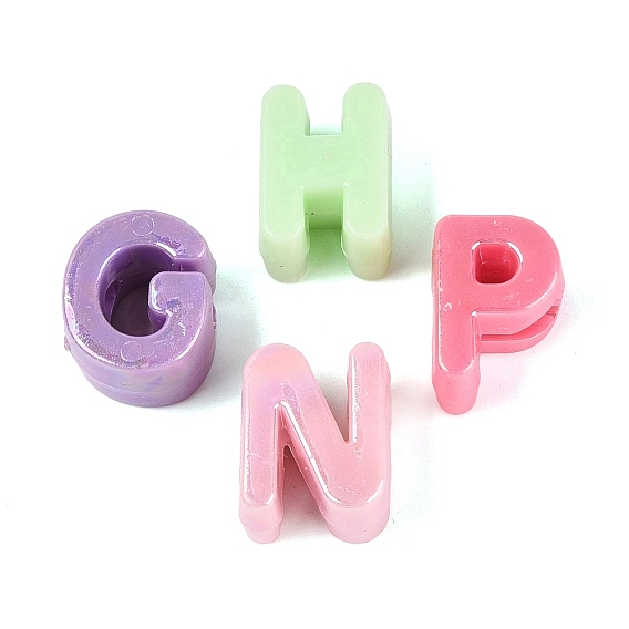 Opaque Plastic European Beads, Large Hole Beads, Letter, AB Color Plated