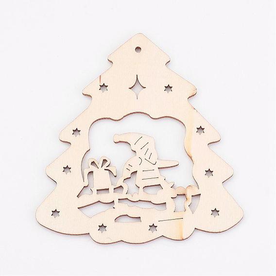 Undyed Wooden Pendants, Christmas Tree