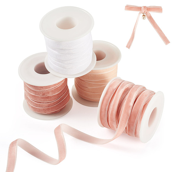 40 yards 4 couleurs ruban de velours simple face, 4pcs bobines vides en plastique