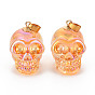Electroplate K9 Glass Pendants, with Golden Plated Brass Bails, Skull, Halloween