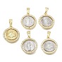 Religion Brass Micro Pave Clear Cubic Zirconia Pendants, Flat Round Charms, Rack Plating, Long-Lasting Plated, Cadmium Free & Lead Free