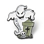 Broches émaillées en alliage, broche en émail, pour halloween, avec embrayages en caoutchouc, fantôme avec tombe, mot je viens, blanc