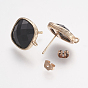Brass Micro Pave Cubic Zirconia Stud Earring Findings, with Loop, Glass, Square, Faceted, Mixed Shapes, Light Gold
